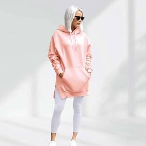 The Warmy Oversized Hoodie Coral Pink Longline Sweatshirt Mens Medium NEW